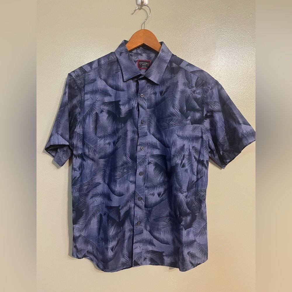 Untucked Men's Blue Patterned Shirt Boho Blue Vacation Resort M